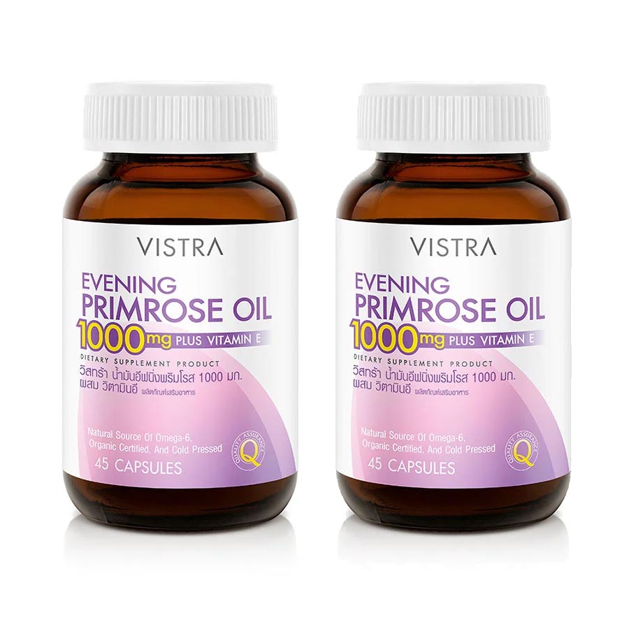 цена Пищевая добавка Vistra Evening Primrose Oil 1000 mg Plus Vitamin E, 2 банки по 75 капсул