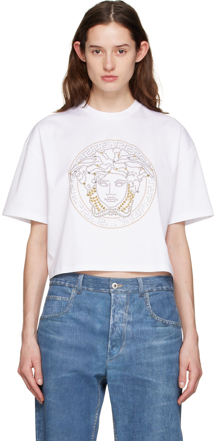 

Белая футболка с Медузой и заклепками Versace, Белый