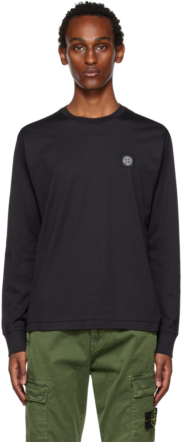 

Черная футболка с длинным рукавом с нашивками Stone Island, Черный