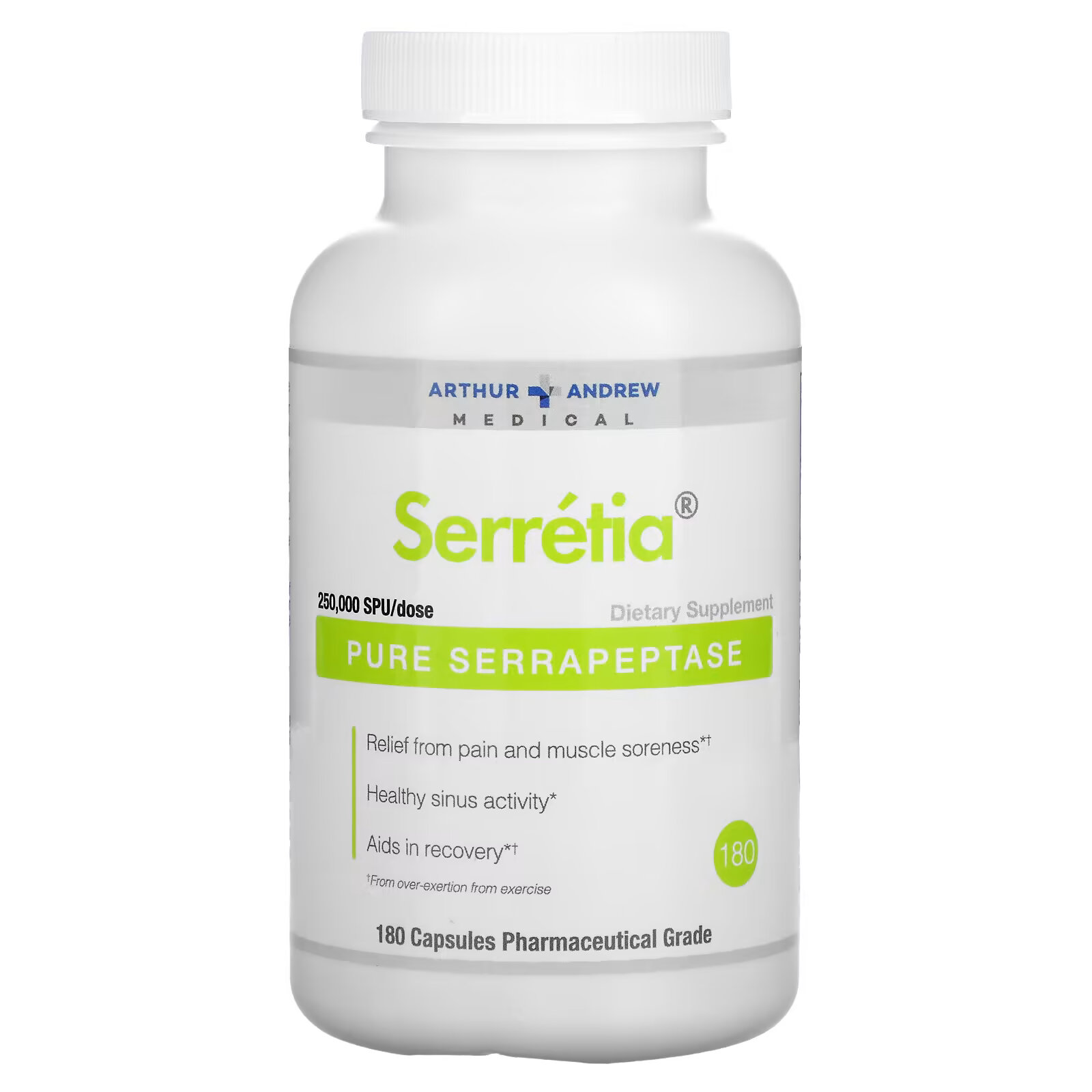 Arthur Andrew Medical, Serretia, чистая серрапептаза, 500 мг, 180 капсул arthur andrew medical serretia чистая серрапептаза 500
