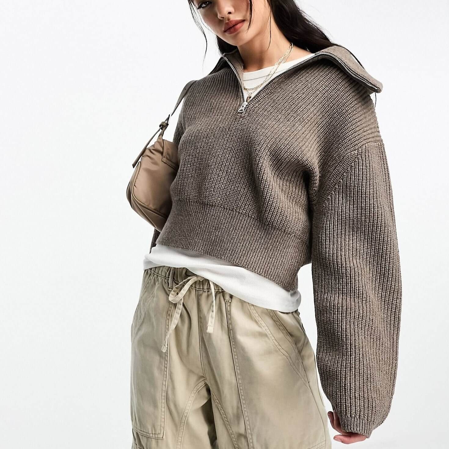 

Джемпер & Other Stories Knitted With Zip Collar, серо-бежевый