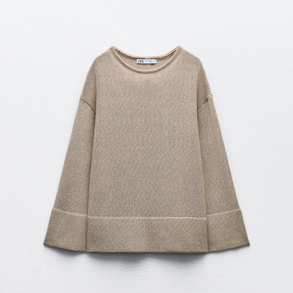 Свитер Zara Plain Knit, бежевый свитер zara plain fine knit черный