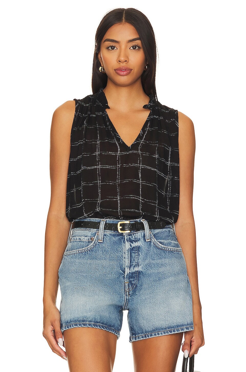 

Майка Bella Dahl Ruffle Neck, цвет Stippled Plaid