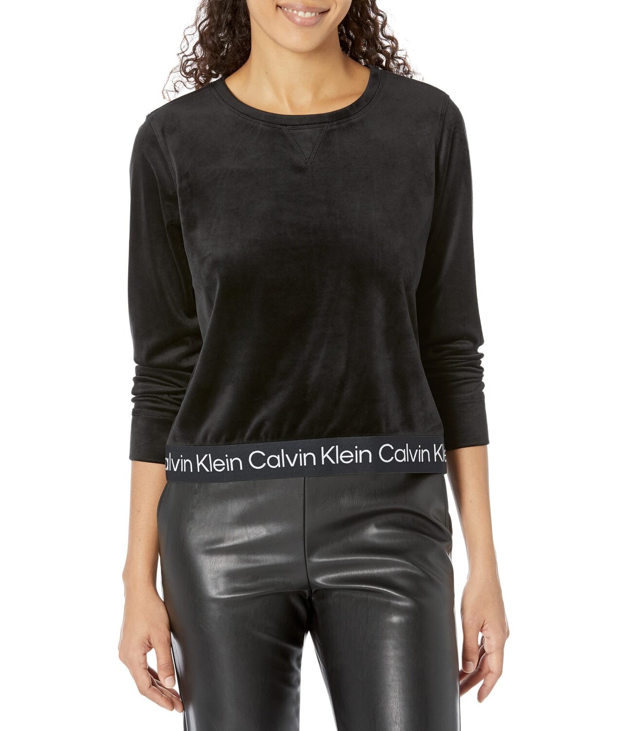 

Пуловер Calvin Klein, Crop Crew Neck with Logo Tape, Черный