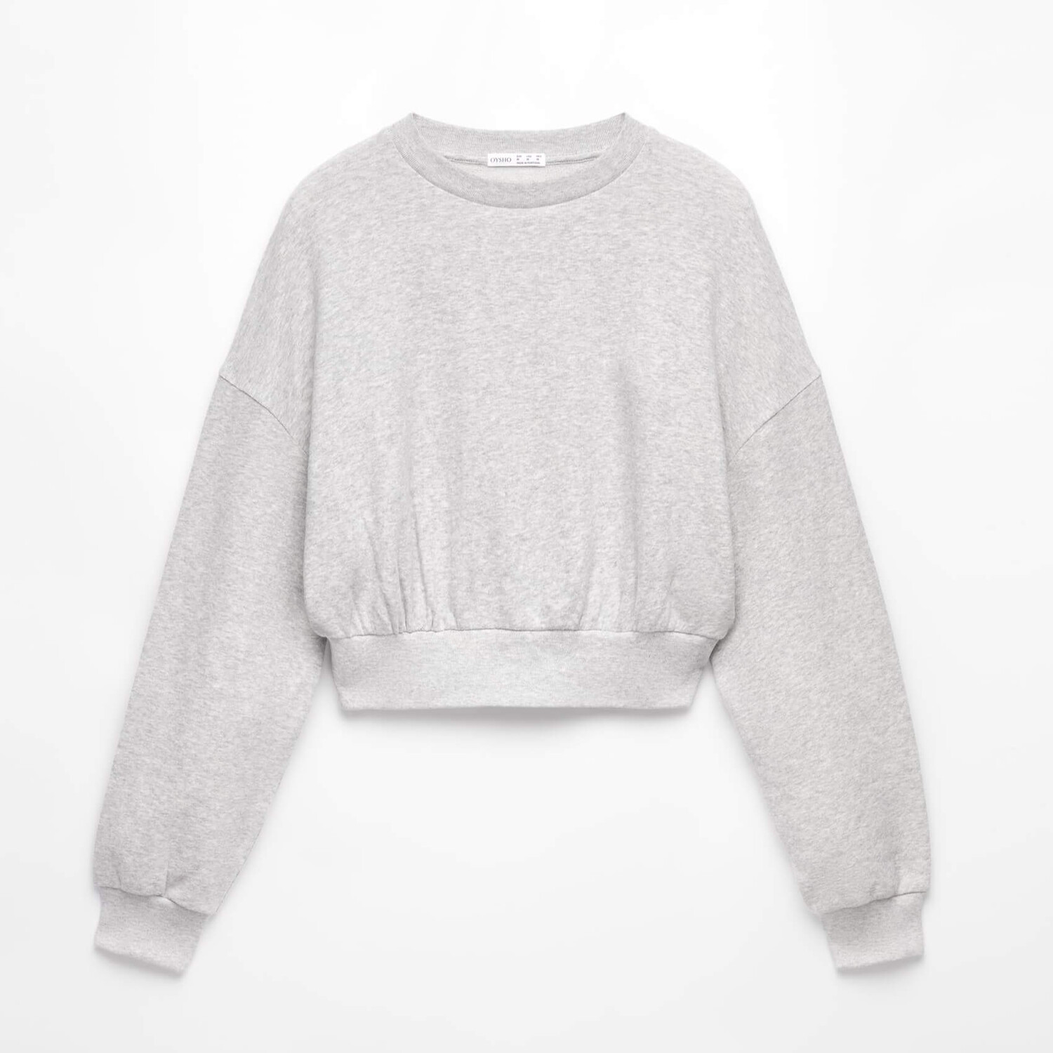 

Свитшот Oysho Cotton Blend Crop, светло-серый