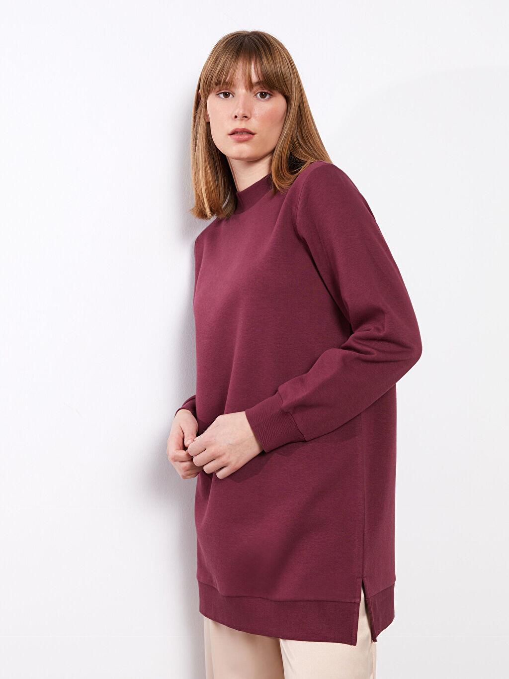 

Прямая женская туника с длинным рукавом и воротником-стойкой LCW Modest