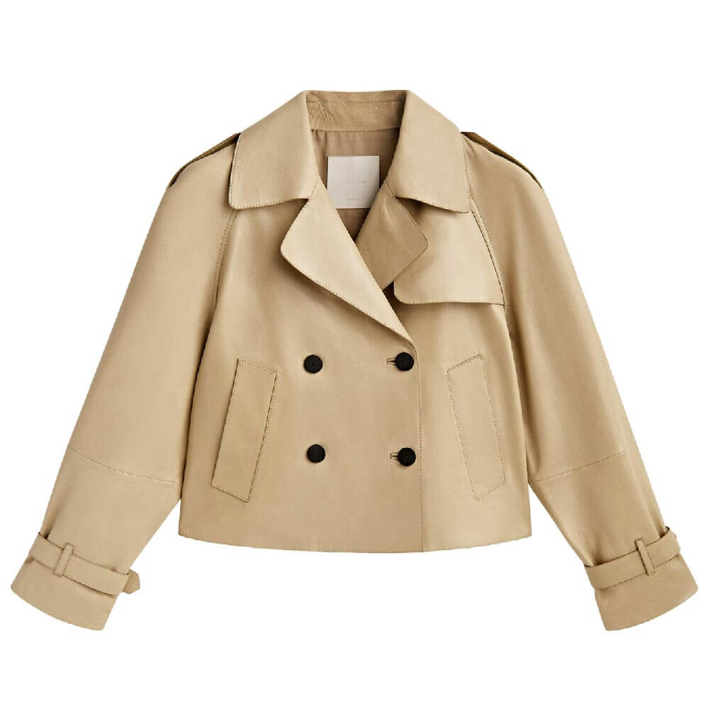 

Тренч Massimo Dutti Cropped Nappa Leather Trench Coat, бежевый