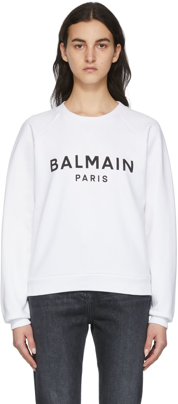 

Бело-черная толстовка с принтом логотипа Balmain