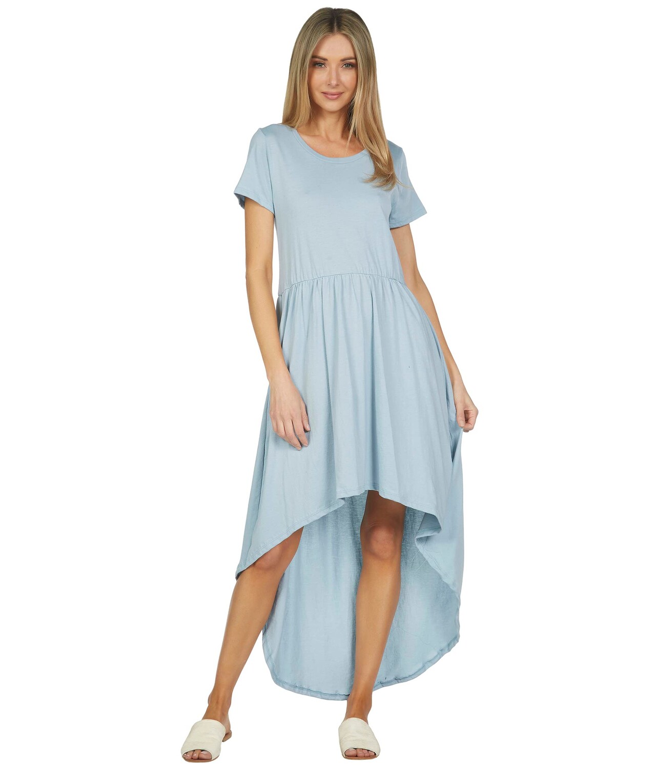 

Платье Michael Lauren, Cornelius Short Sleeve High-Low Cotton Shirring Dress