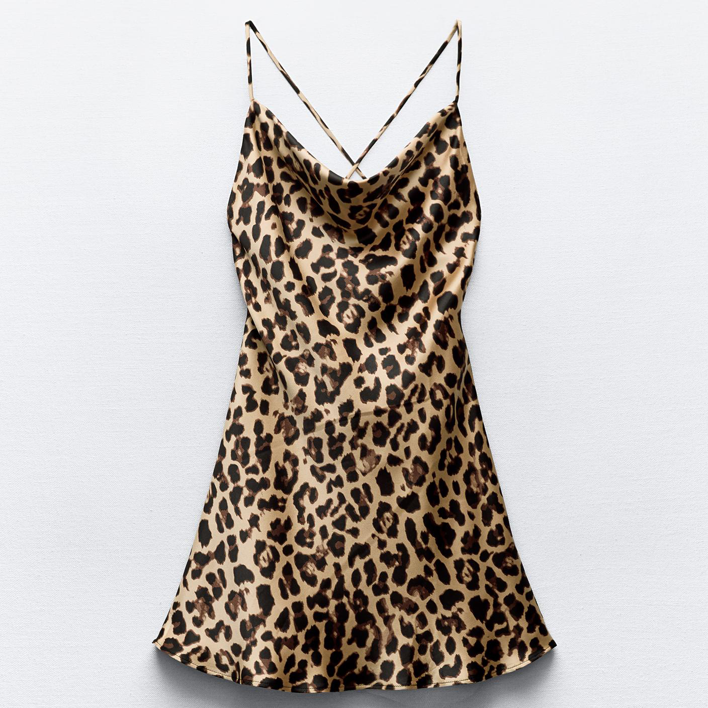Платье Zara Satin Leopard Animal Print, коричневый/мультиколор
