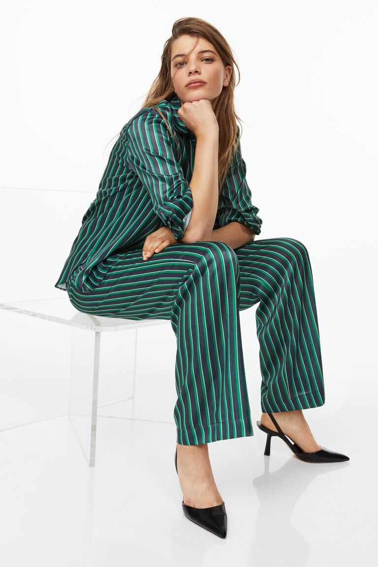 

Атласная рубашка H&M, зеленый/полосатый