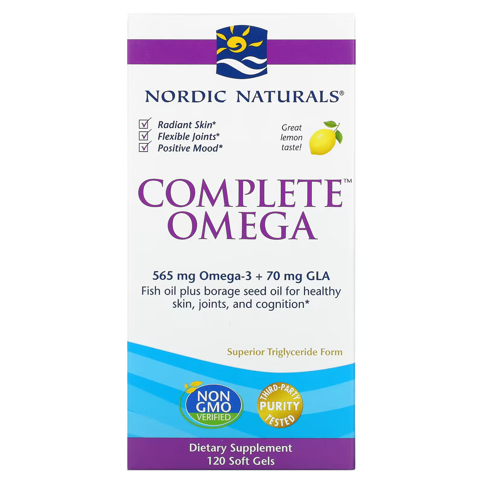 Nordic Naturals, Complete Omega, со вкусом лимона, 282,5 мг, 120 капсул nordic naturals complete omega для детей от 6 до 12 лет со вкусом лимона 283 мг 90 мини капсул