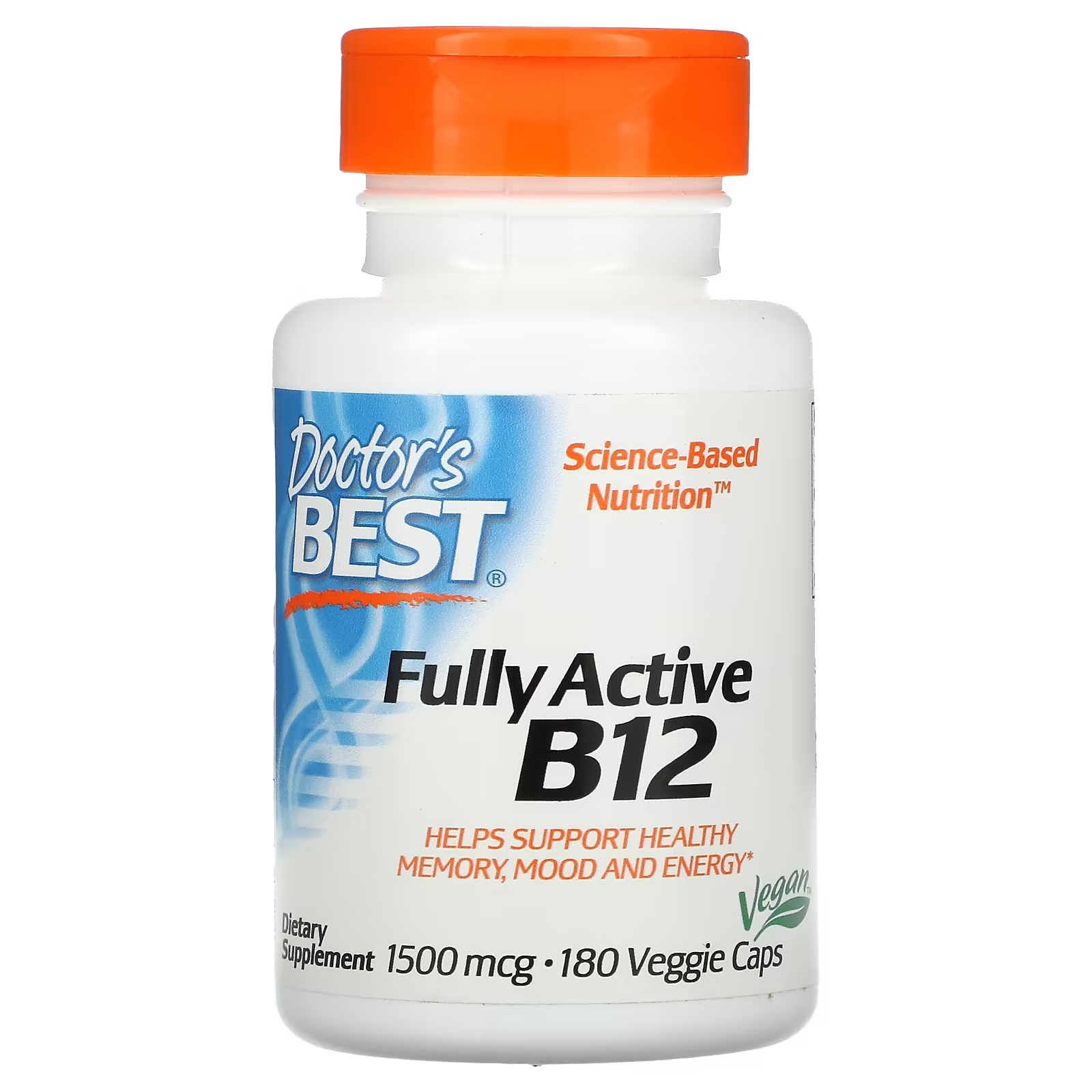 Активный Витамин B12 Doctor's Best, 180 вегетарианских капсул doctor s best energy coq10 nadh и b12 60 вегетарианских капсул