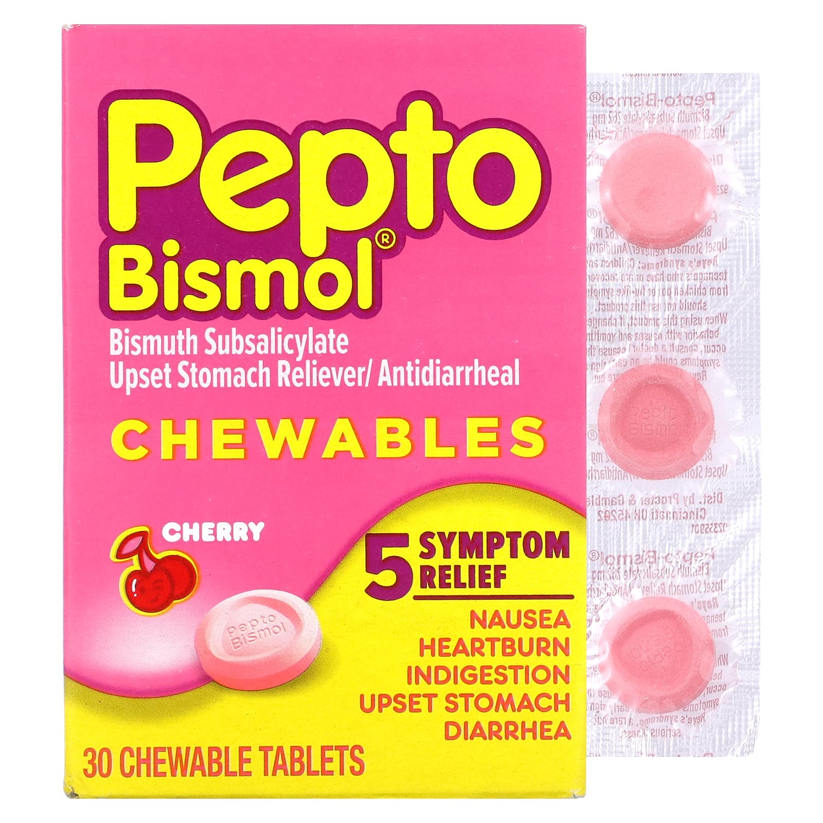 Жевательные таблетки, вишня, 30 жевательных таблеток Pepto Bismol houston enzymes жевательные таблетки trienza 180 жевательных таблеток