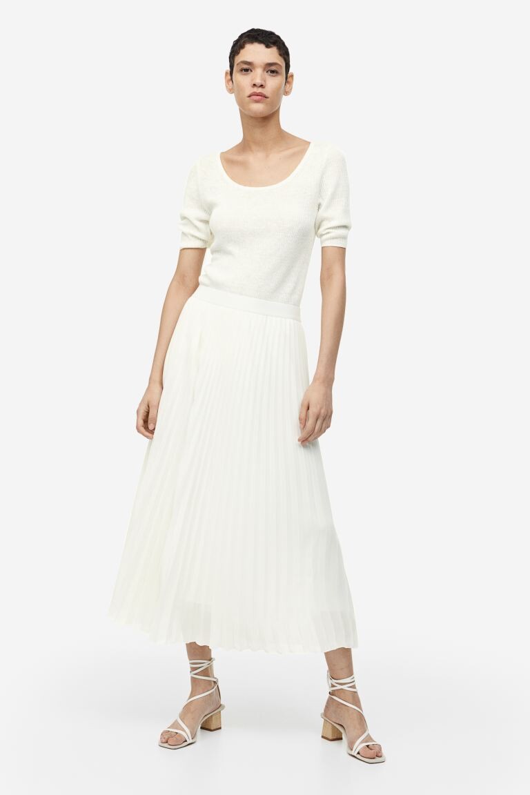 

Плиссированная шифоновая юбка H&M, белый