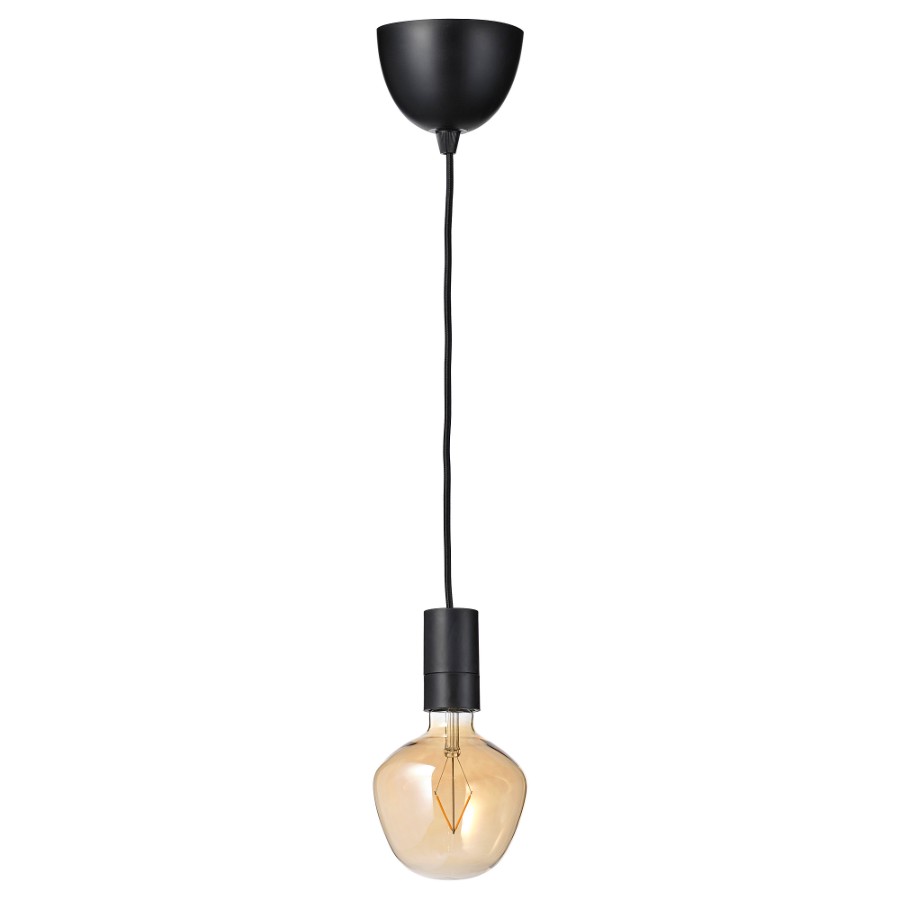 Подвесной светильник с лампочкой Ikea Sunneby / Molnart , черный/коричневое прозрачное стекло