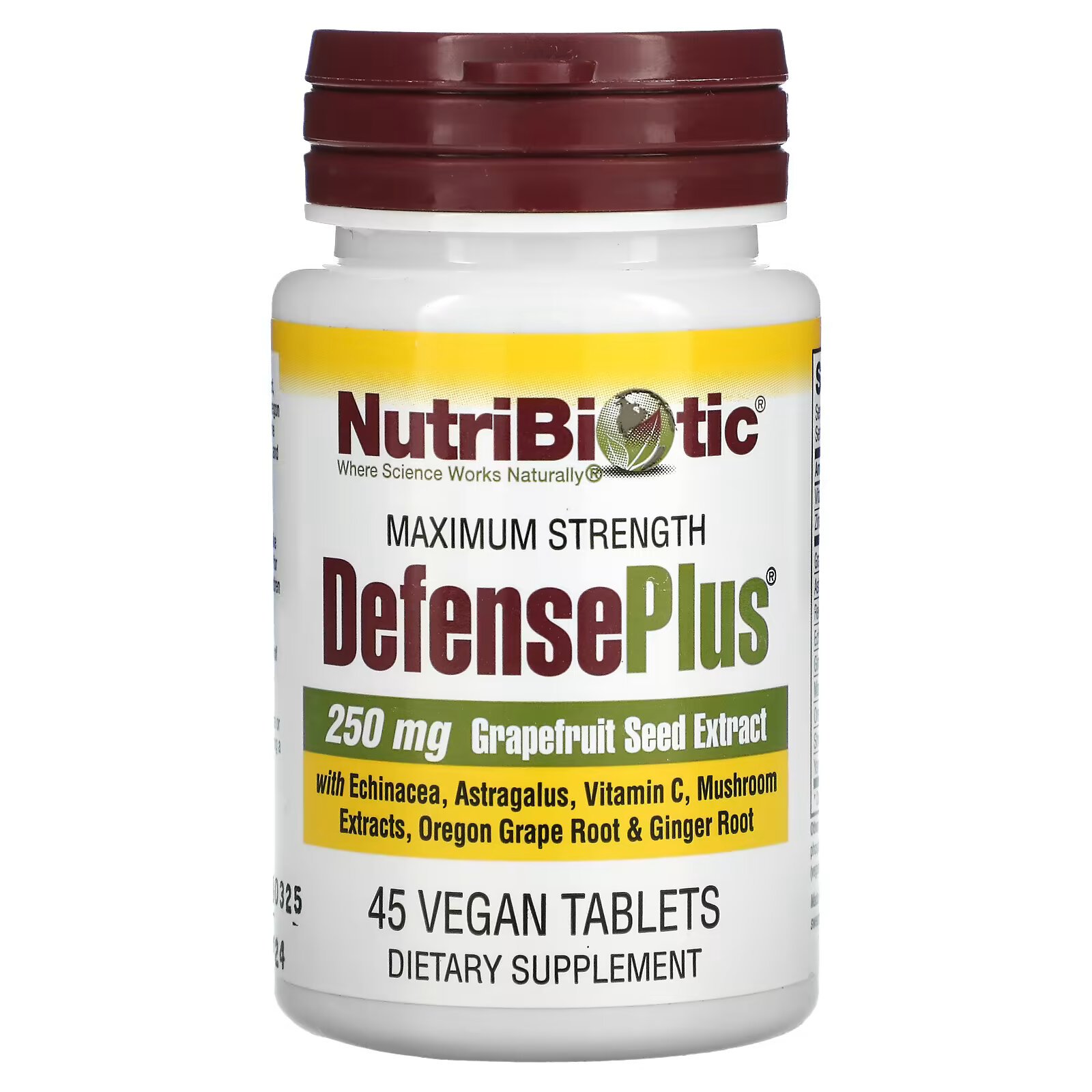 NutriBiotic, DefensePlus, максимальная сила, 45 веганских таблеток zhou nutrition максимальная сила elder mune бузина 60 веганских жевательных таблеток