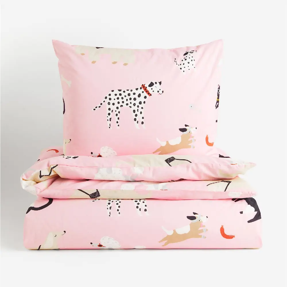 

Комплект односпального постельного белья H&M Home Patterned Cats And Dogs, светло-розовый