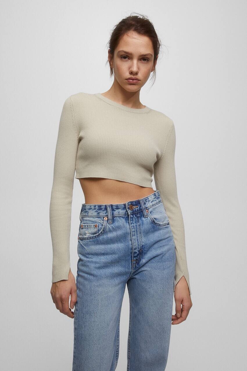 

Укороченный свитер в рубчик Pull&Bear, серый