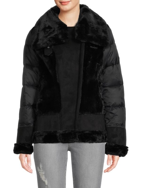 

Мотопуховик saylor из искусственной овчины Tahari Black, Серый