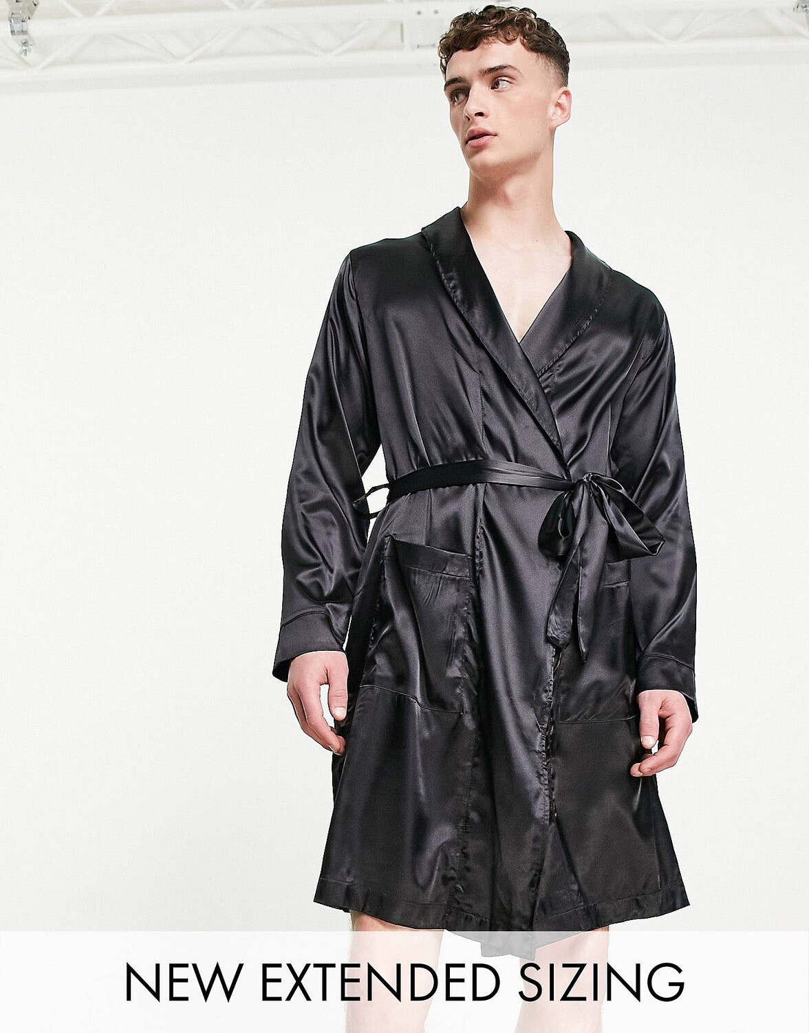 

Черный атласный халат ASOS DESIGN co-ord