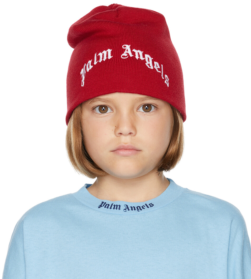 

Детская красная классическая шапка с логотипом Palm Angels