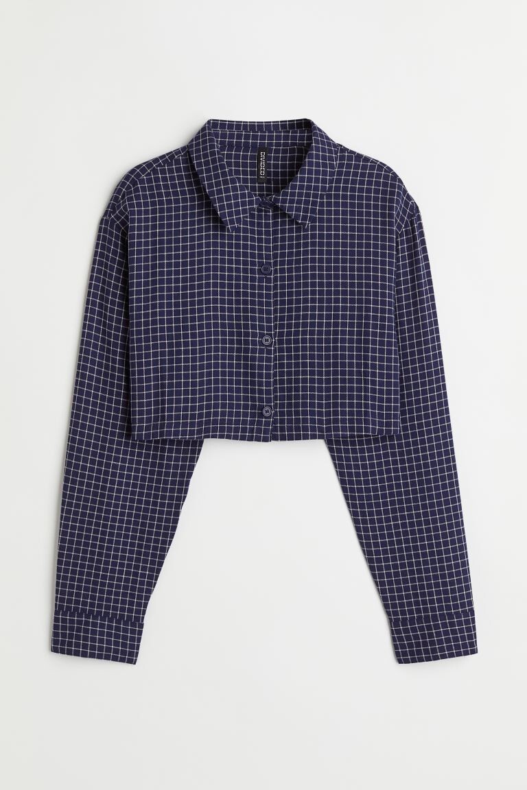 

Короткая хлопковая рубашка H&M, темно-синий/клетчатый
