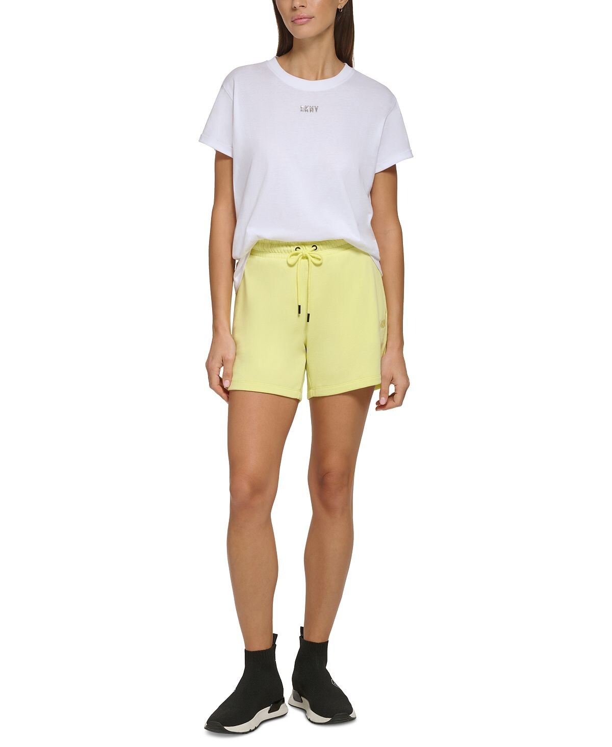 

Женские спортивные шорты из хлопка с логотипом и кулиской DKNY, мульти