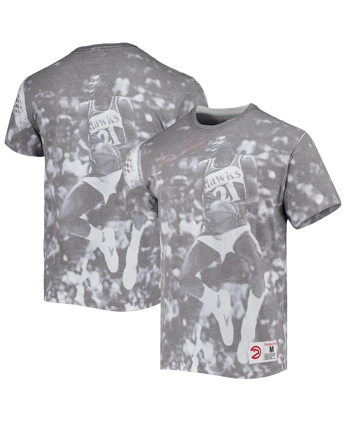 Мужская футболка dominique wilkins grey atlanta hawks above the rim с сублимацией Mitchell & Ness, серый