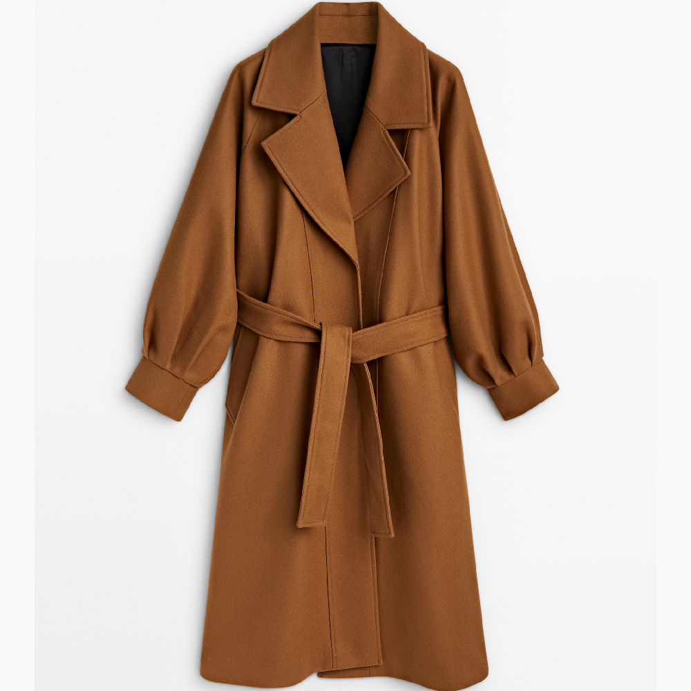 Пальто Massimo Dutti With Belt, Pleated Detail and Cuffs, красно-коричневый пальто massimo dutti long wool with quilted lining темно синий