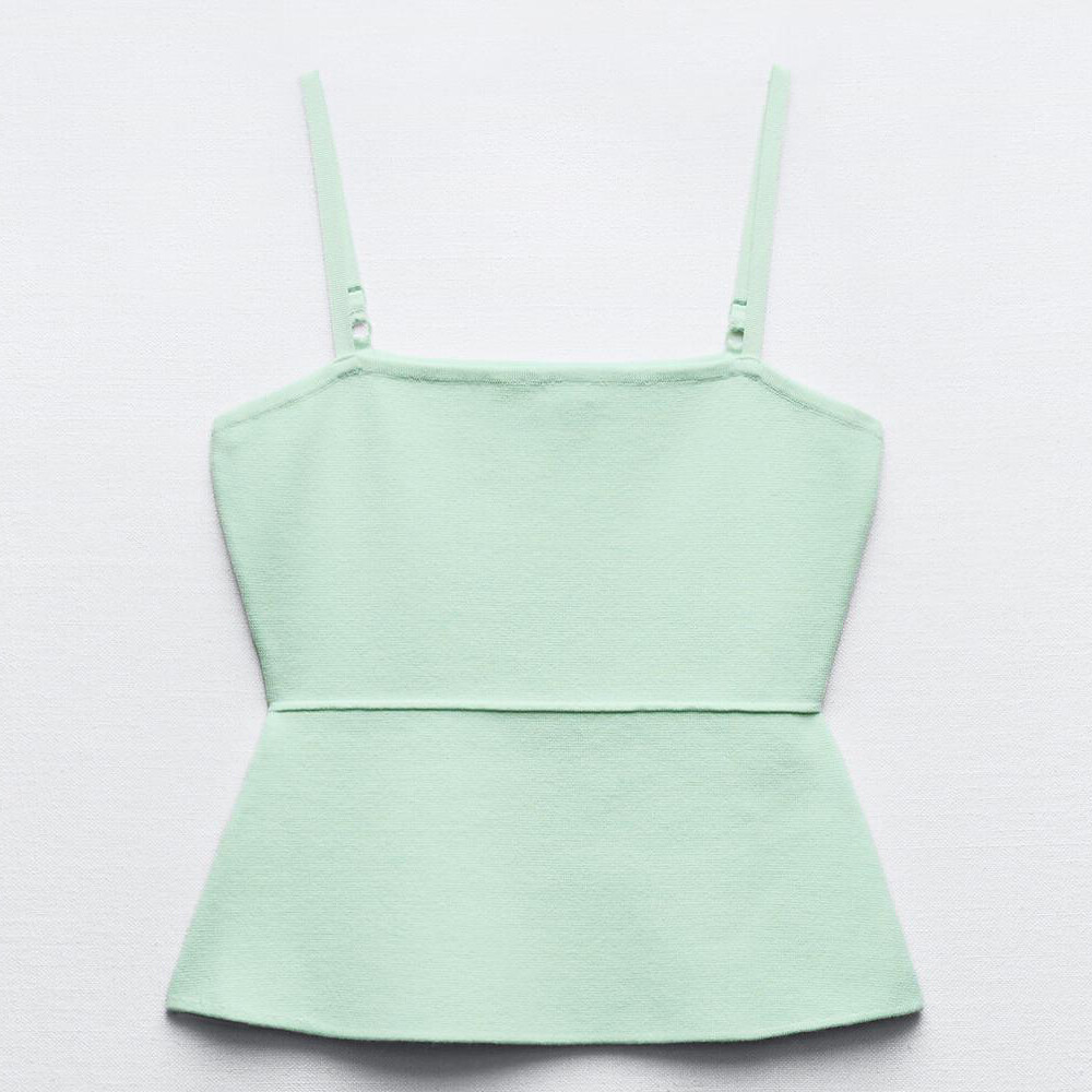 Топ Zara Plain Strappy Knit, бирюзовый