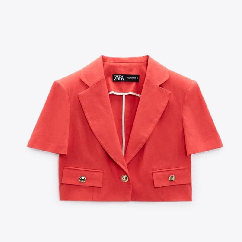 

Укороченный пиджак Zara Linen Blend, кораловый