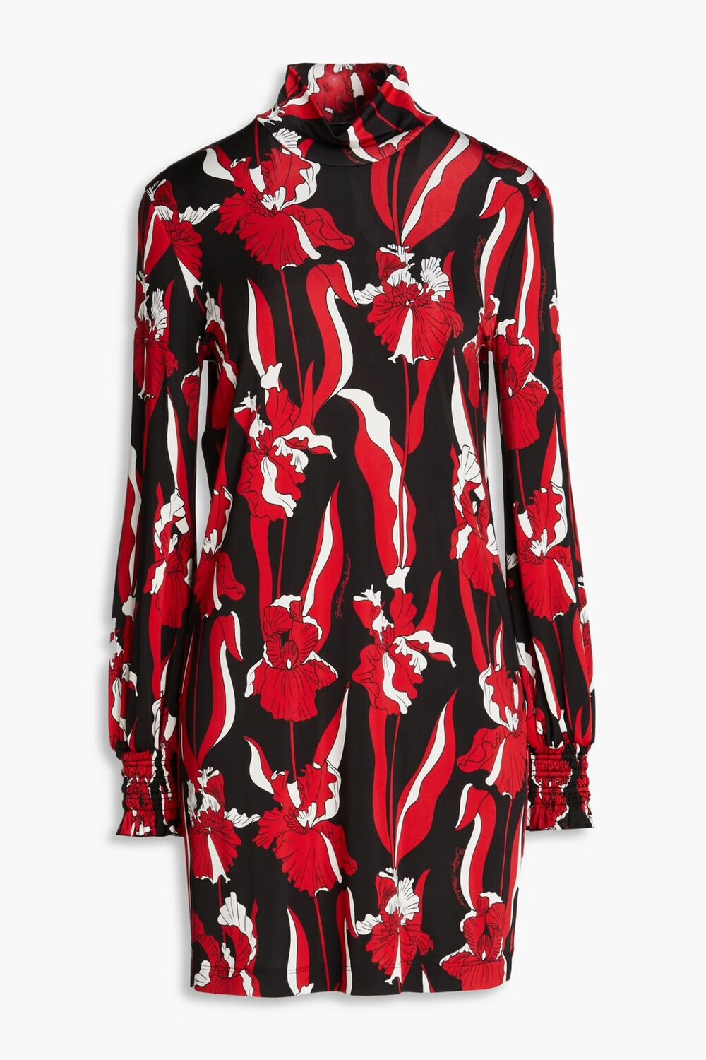 

Платье мини из джерси с высоким воротником и цветочным принтом Boutique Moschino, красный