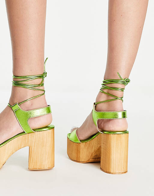 

Зеленые сабо на каблуке с галстуком Topshop Wiley ghillie