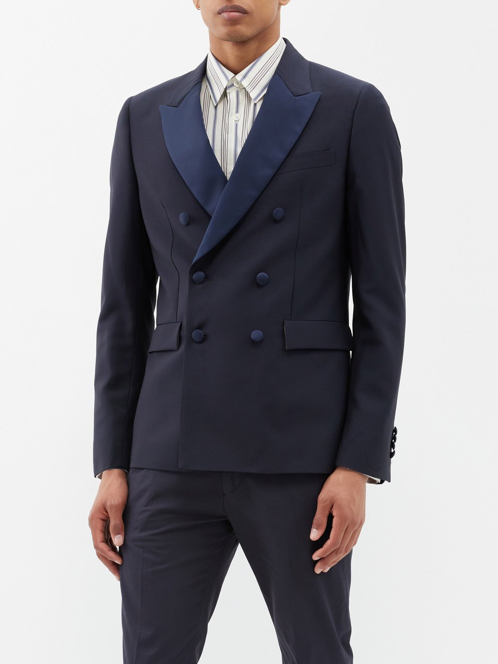 Двубортный костюмный пиджак из смесовой шерсти Paul Smith, синий