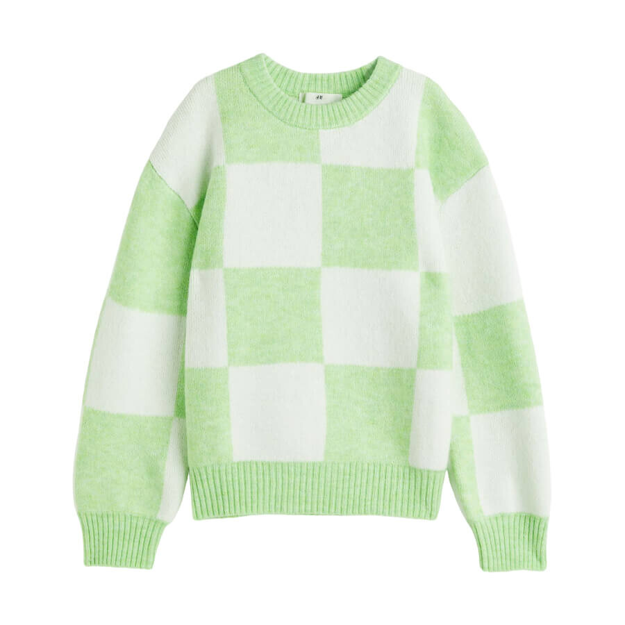 

Джемпер H&M Checked Jacquard-knit, светло-зеленый/белый