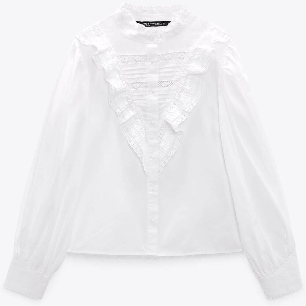 

Рубашка Zara Ruffled Poplin, белый