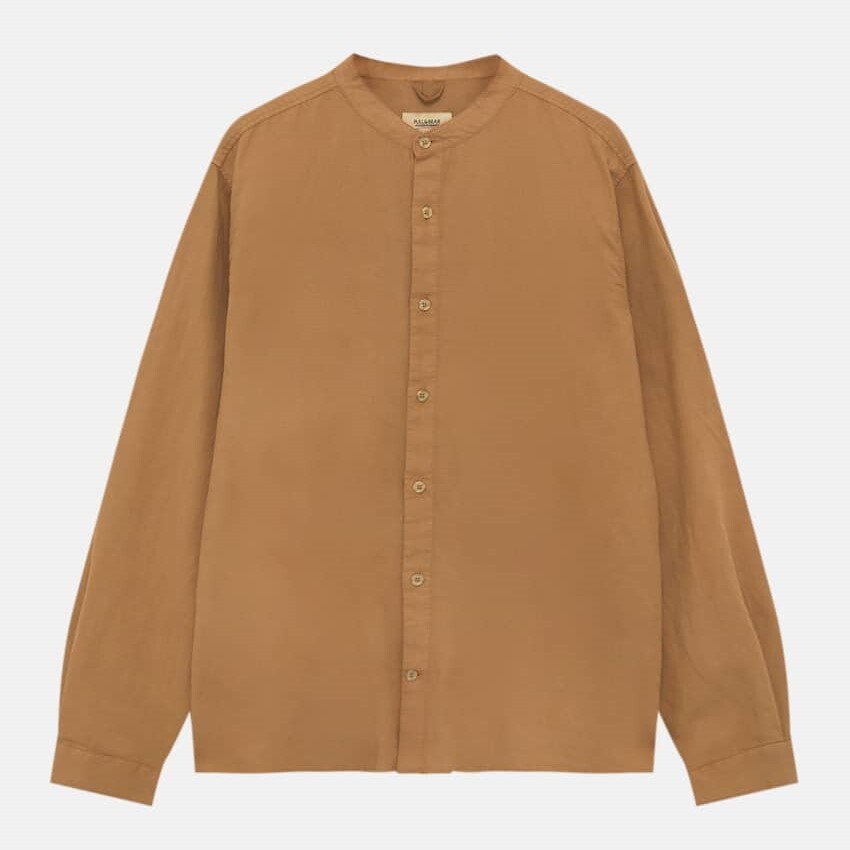 

Рубашка Pull&Bear Stand-up Collar, коричневый