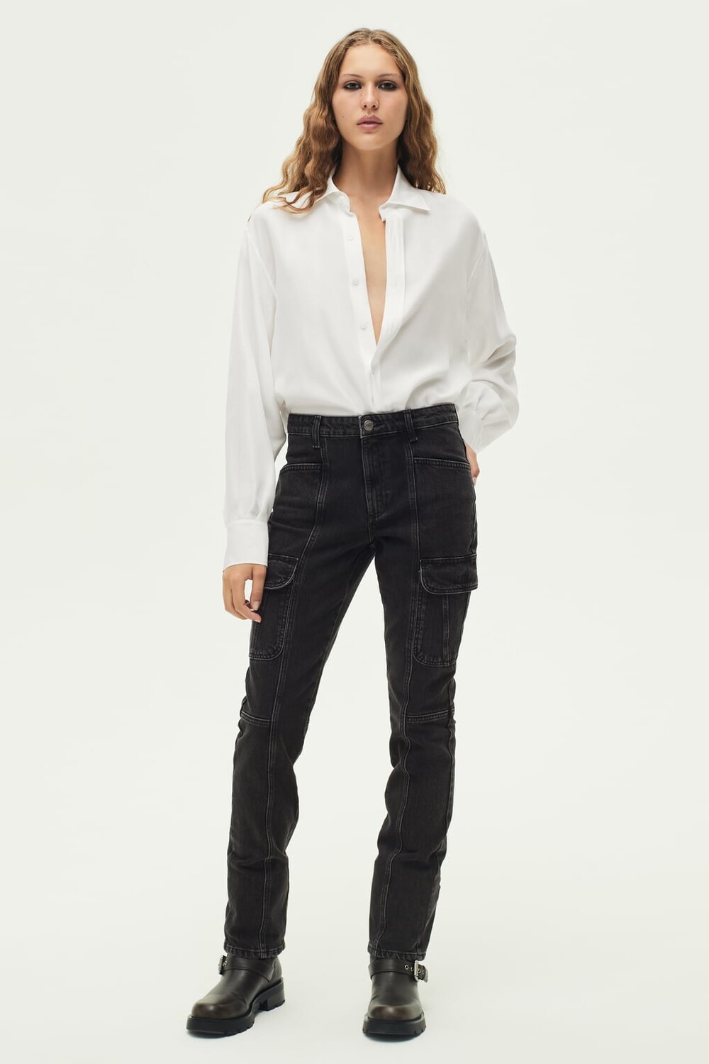 

Джинсы Zw Slim Fit Cargo со средней посадкой ZARA, черный