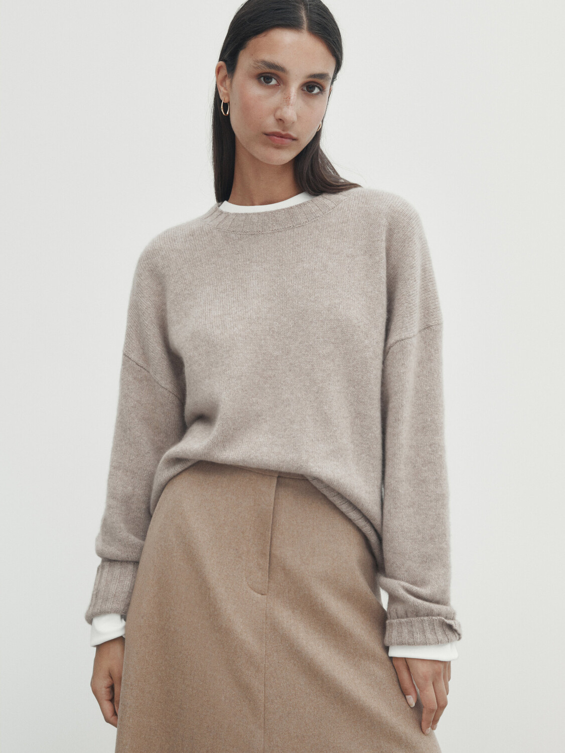 

Длинная юбка из полушерсти раскрешенная Massimo Dutti, кэмел