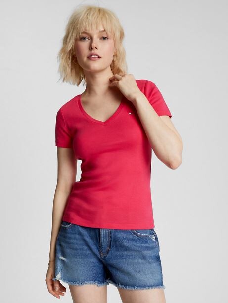 

Футболка с вырезом Tommy Hilfiger Favorite V-neck, розовый