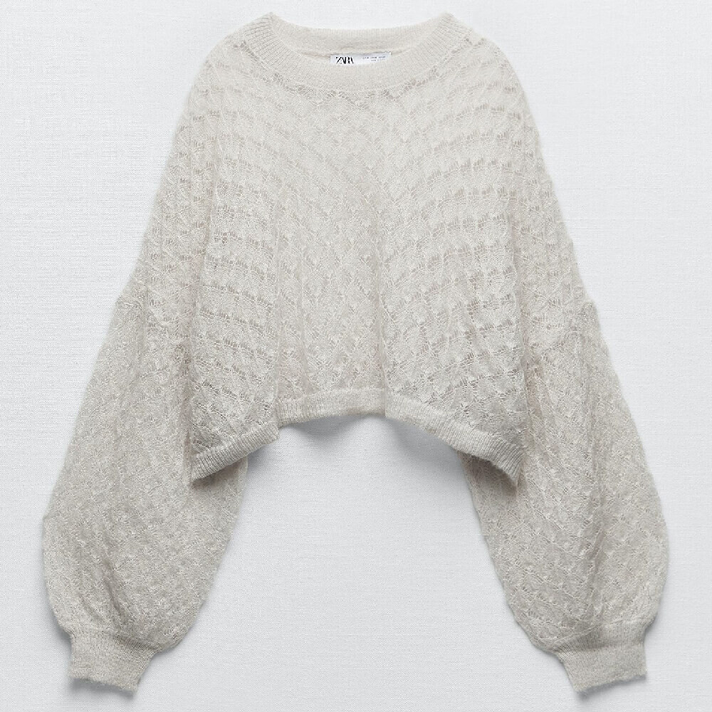 

Свитер Zara Pointelle Knit, светло-голубой