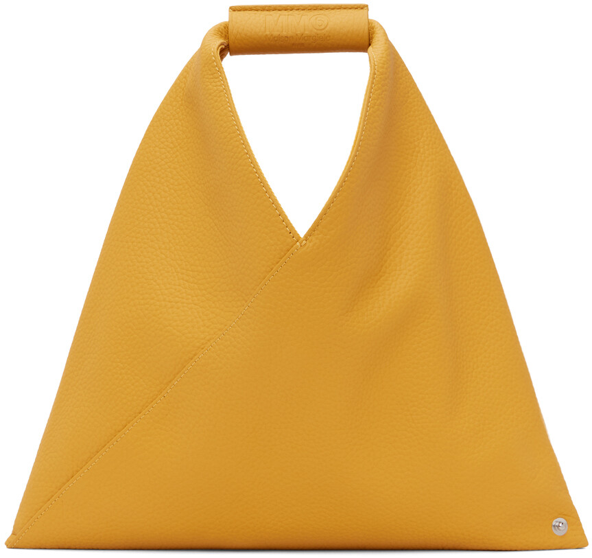 

Желтая мини-треугольная большая сумка с короткими ручками MM6 Maison Margiela