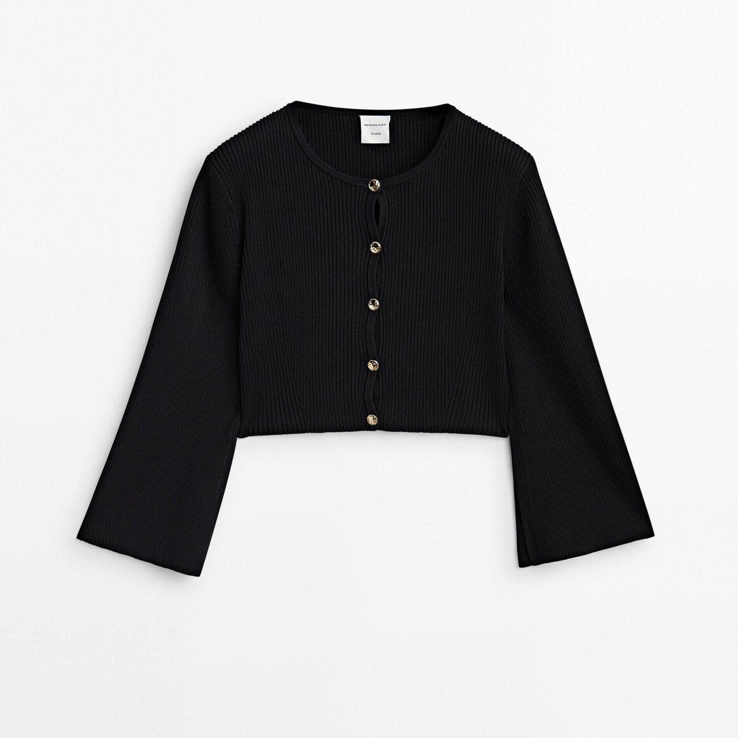 

Кардиган Massimo Dutti Studio Ribbed Open Sleeve, черный