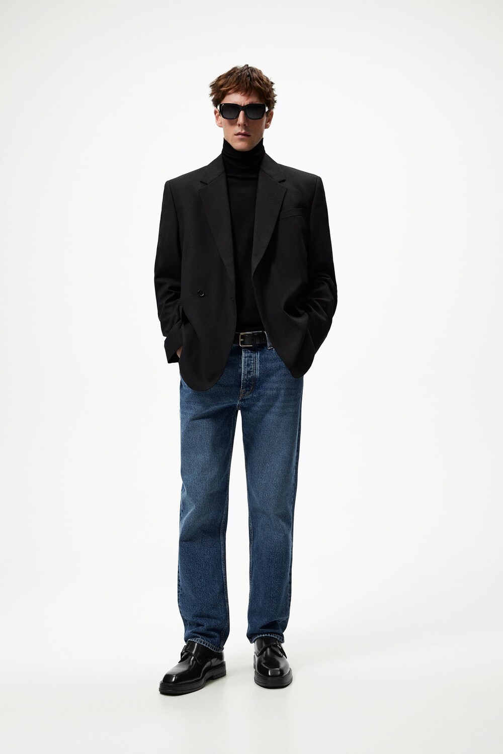

Кожаные туфли с пряжками ZARA, черный