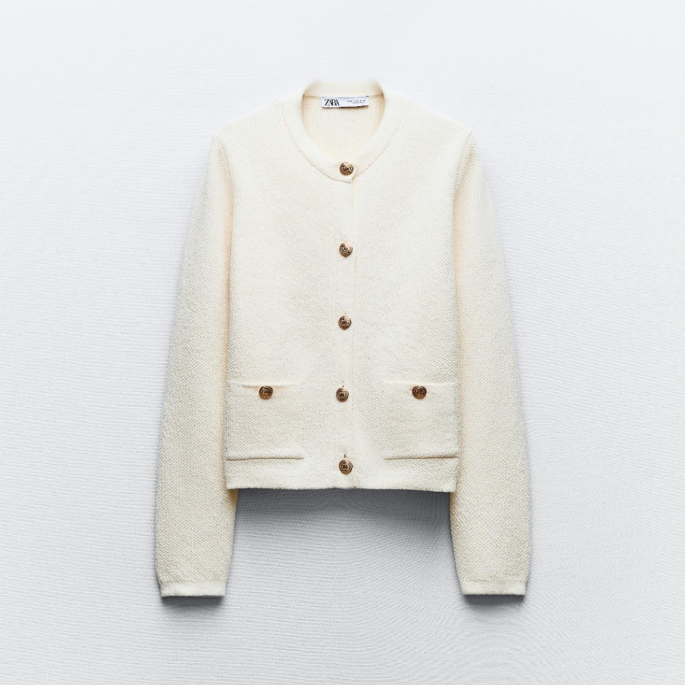 Кардиган Zara Knit With Golden Buttons, белый пальто zara textured with golden buttons светло бежевый