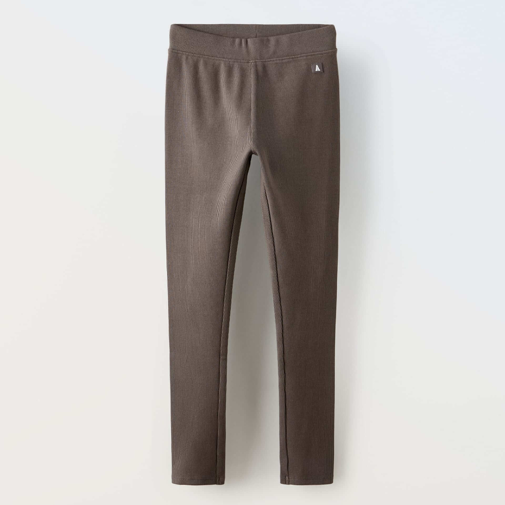 Леггинсы Zara Rib With Label, серо-коричневый поло zara sweatshirt with zip серо коричневый