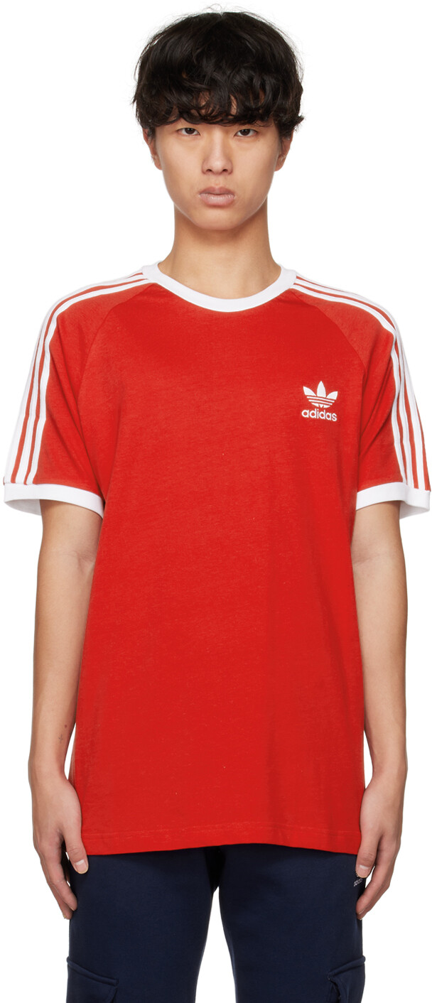 

Красная футболка с тремя полосками Adicolor Classics adidas Originals