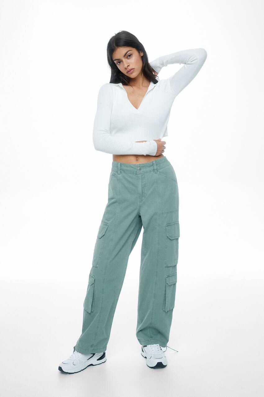 

Брюки карго с эластичным поясом Pull&Bear, хаки