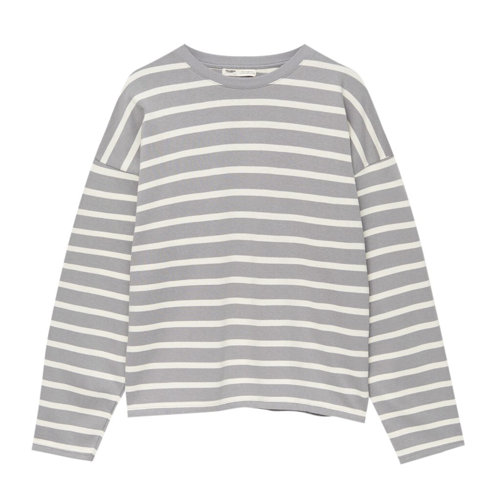 

Лонгслив Pull&Bear Basic Long Sleeve Stripe, серый